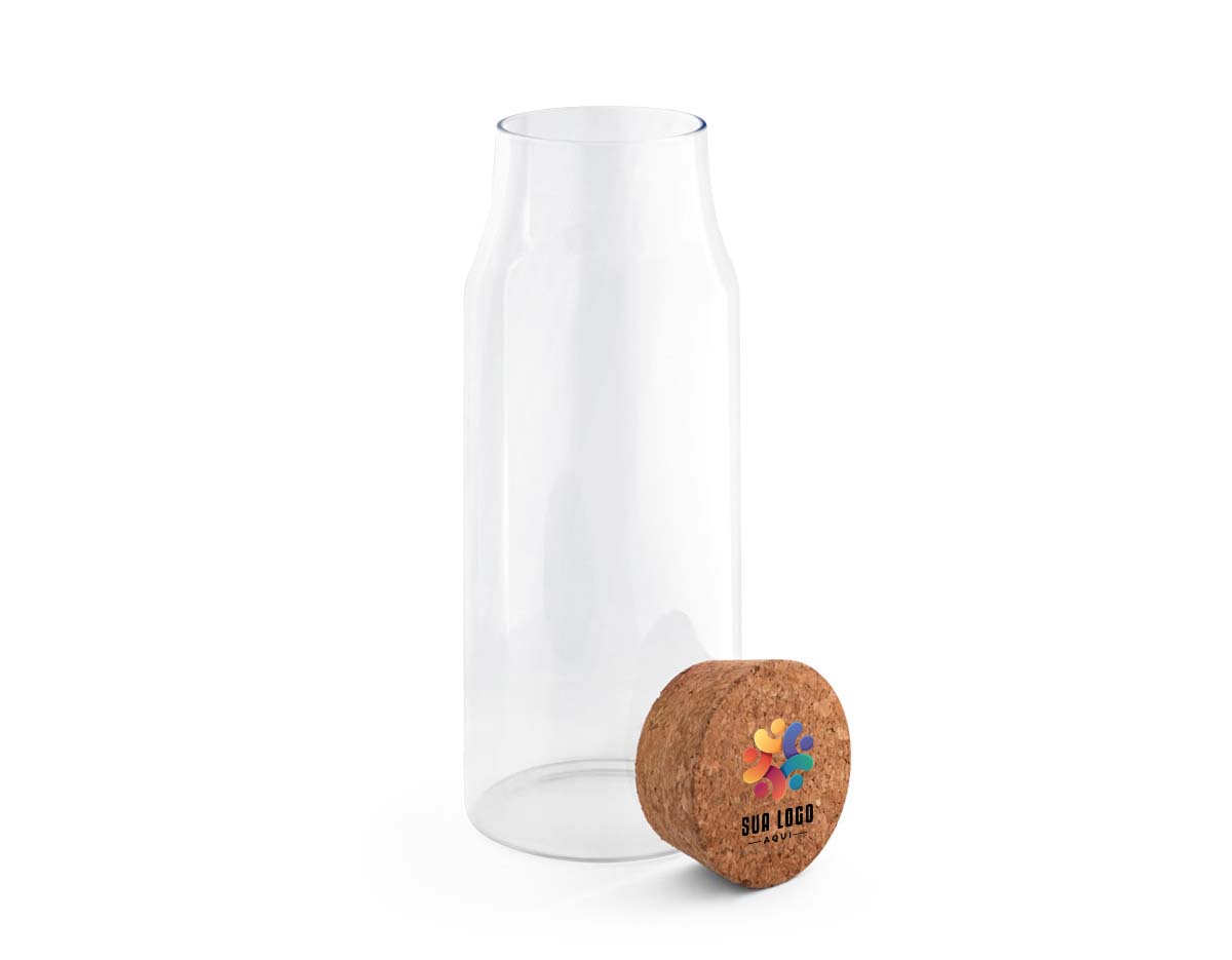 Garrafa de vidro borosilicato com tampa de cortiça. Capacidade até 1L. 