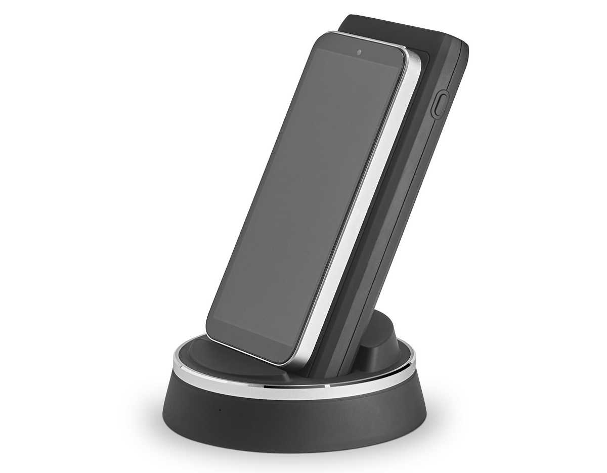 bateria portátil com uma base de carregamento em ABS e PC que permite simultaneamente ser usada como um carregador wireless. Capacidade de 10 000 mAh e potência de carregamento wireless de 10W.