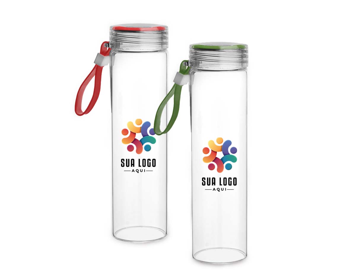 Garrafa em vidro borossilicato com capacidade de 400ml. Alça de transporte em silicone. Tampa de plástico rosqueável com anel de silicone.

