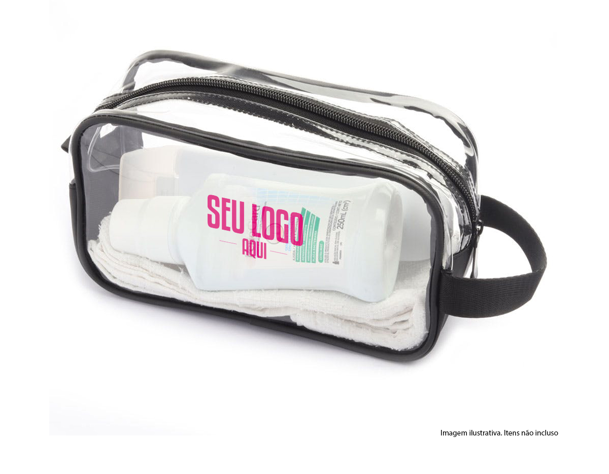 Necessaire de pvc com zíper na cor preta.
