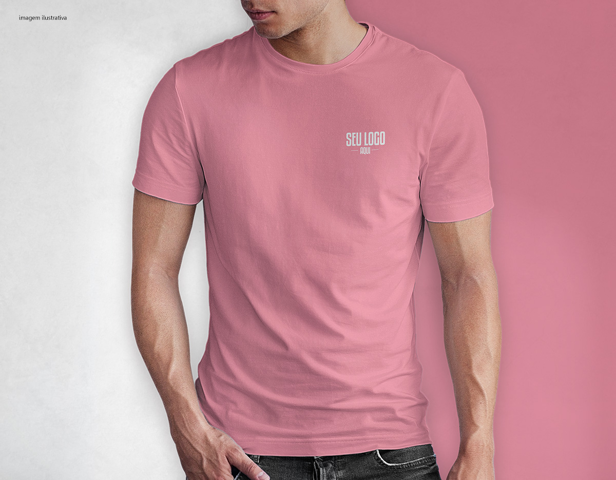 Camiseta tradicional, confeccionada em tecido meia malha, 100% algodão (165 g/m2) e com fio 30/1 misto. Com gola em ribana 1,5X1,5 com fita de reforço  e com costura dupla nas mangas, barra de fundo e laterais. Tamanhos: P, M, G, GG e XGG.