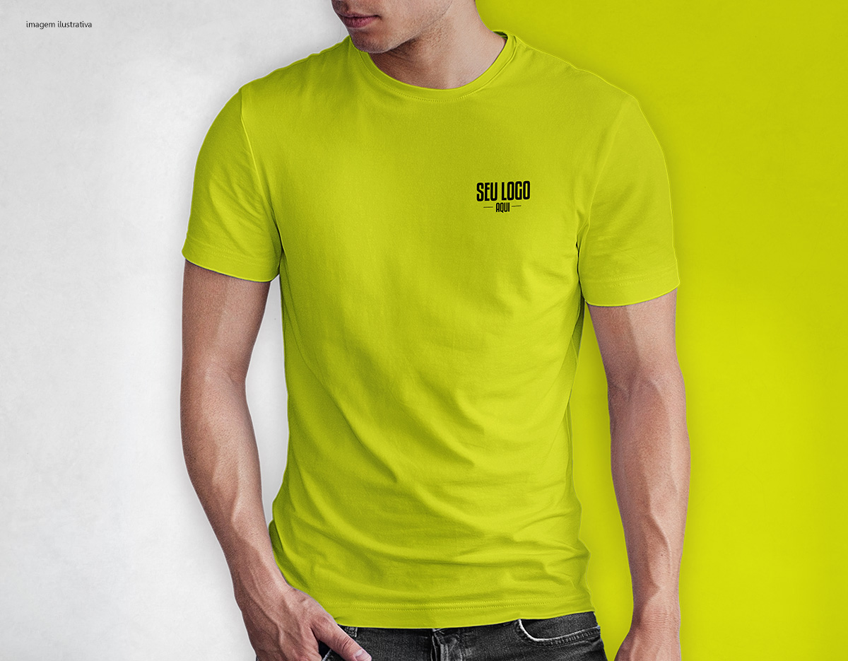 Camiseta tradicional, confeccionada em tecido meia malha, 100% algodão (165 g/m2) e com fio 30/1 misto. Com gola em ribana 1,5X1,5 com fita de reforço  e com costura dupla nas mangas, barra de fundo e laterais. Tamanhos: P, M, G, GG e XGG.