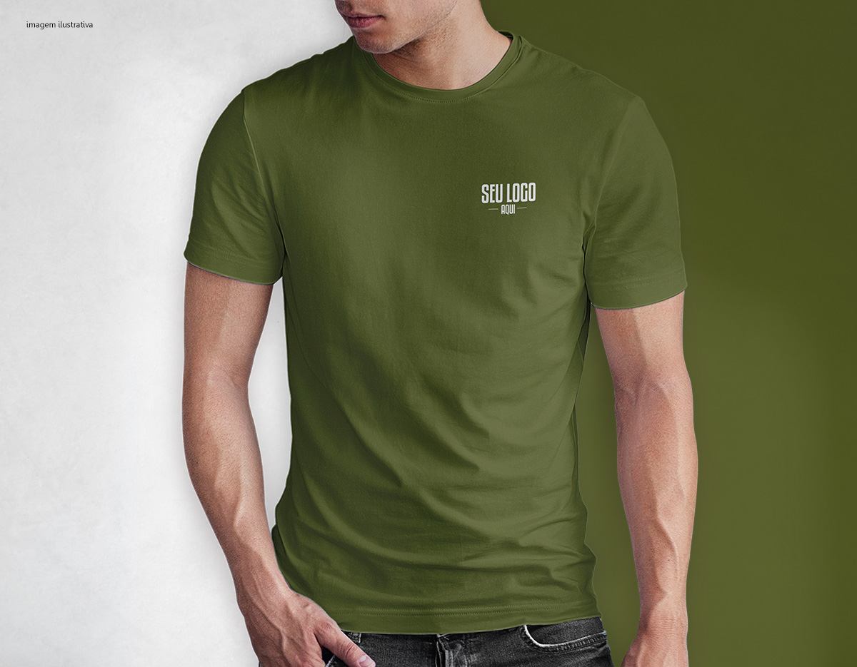 Camiseta tradicional, confeccionada em tecido meia malha, 100% algodão (165 g/m2) e com fio 30/1 misto. Com gola em ribana 1,5X1,5 com fita de reforço  e com costura dupla nas mangas, barra de fundo e laterais. Tamanhos: P, M, G, GG e XGG.