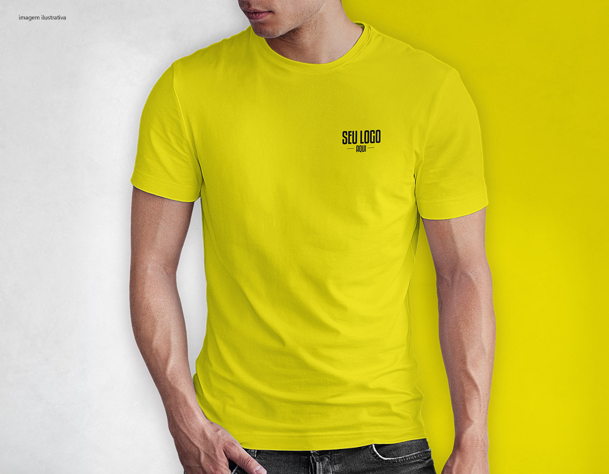 Camiseta tradicional, confeccionada em tecido meia malha, 100% algodão (165 g/m2) e com fio 30/1 misto. Com gola em ribana 1,5X1,5 com fita de reforço  e com costura dupla nas mangas, barra de fundo e laterais. Tamanhos: P, M, G, GG e XGG.