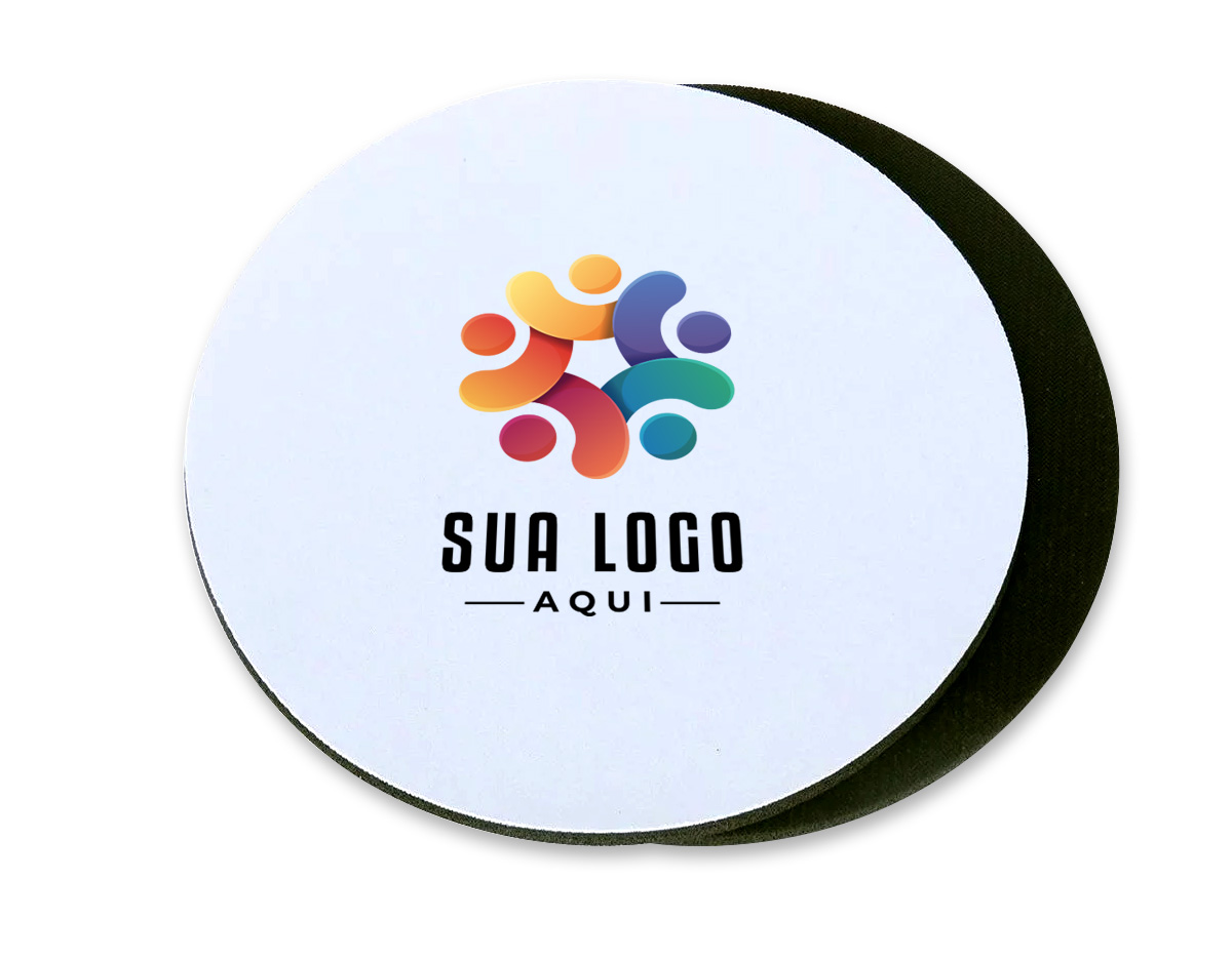 Mouse Pad 19cm diâmetro, Impressão Off Set , Dublado em E.V.A preto 2,5 a 3mm de espessura.