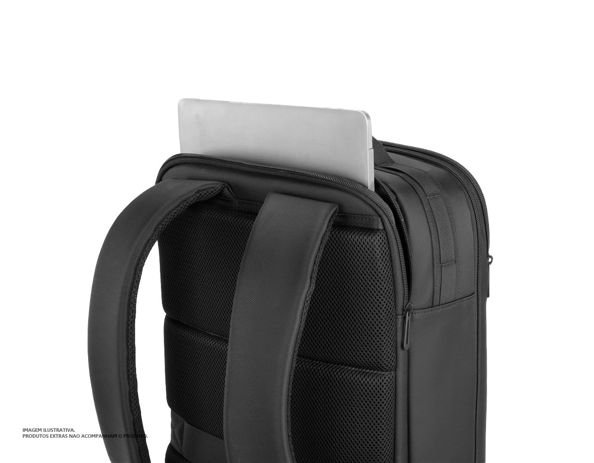 Mochila Premium produzida em tecido de poliéster resistente à água e ao desgaste, alça de ombro acolchoada, aceita notebooks de até 15,6". Design ergonômico, alça de ombro ajustável, possui engate para mala de viagem, bolso frontal com zíper para acesso rápido.