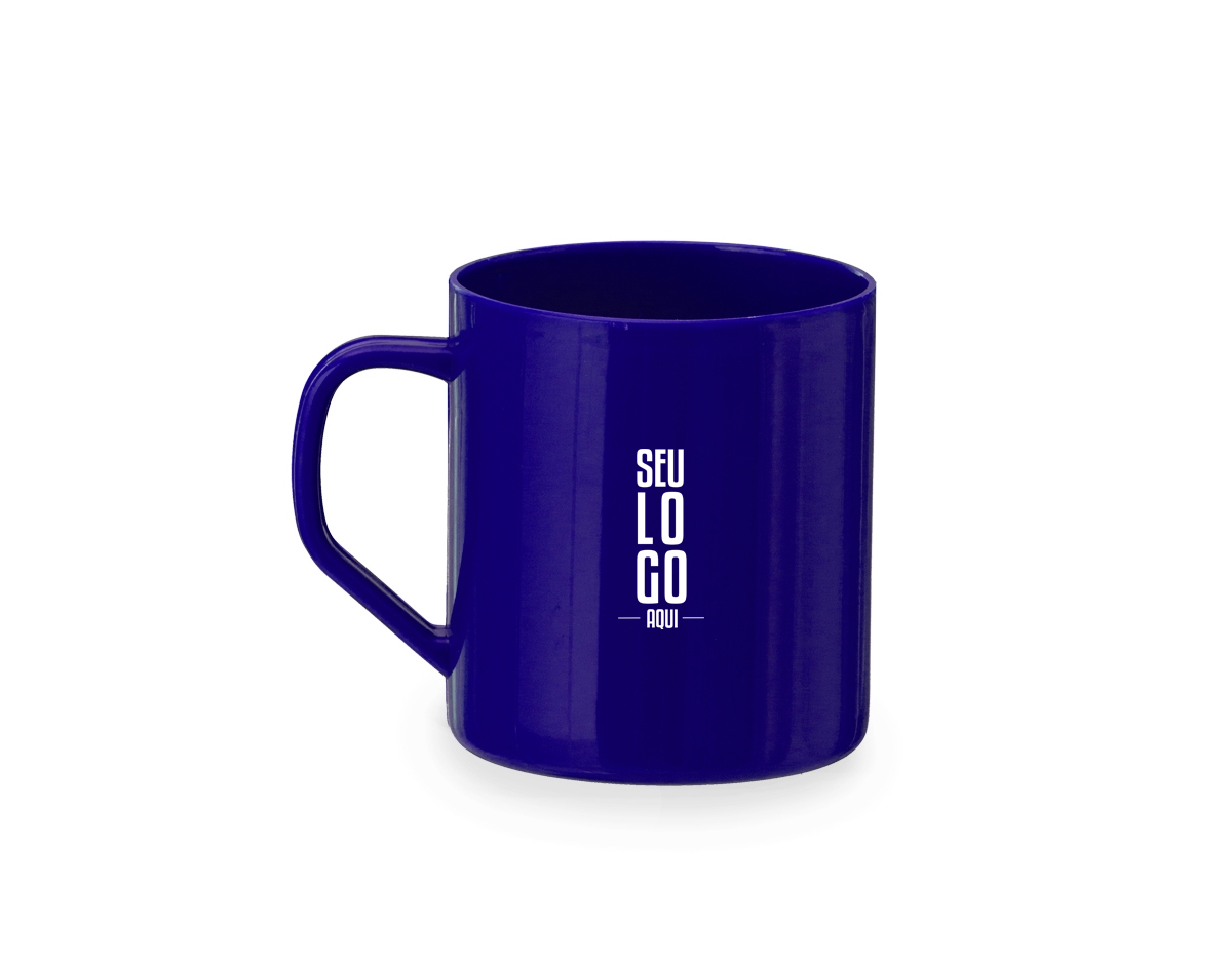 Caneca plástica com capacidade de 400ml.