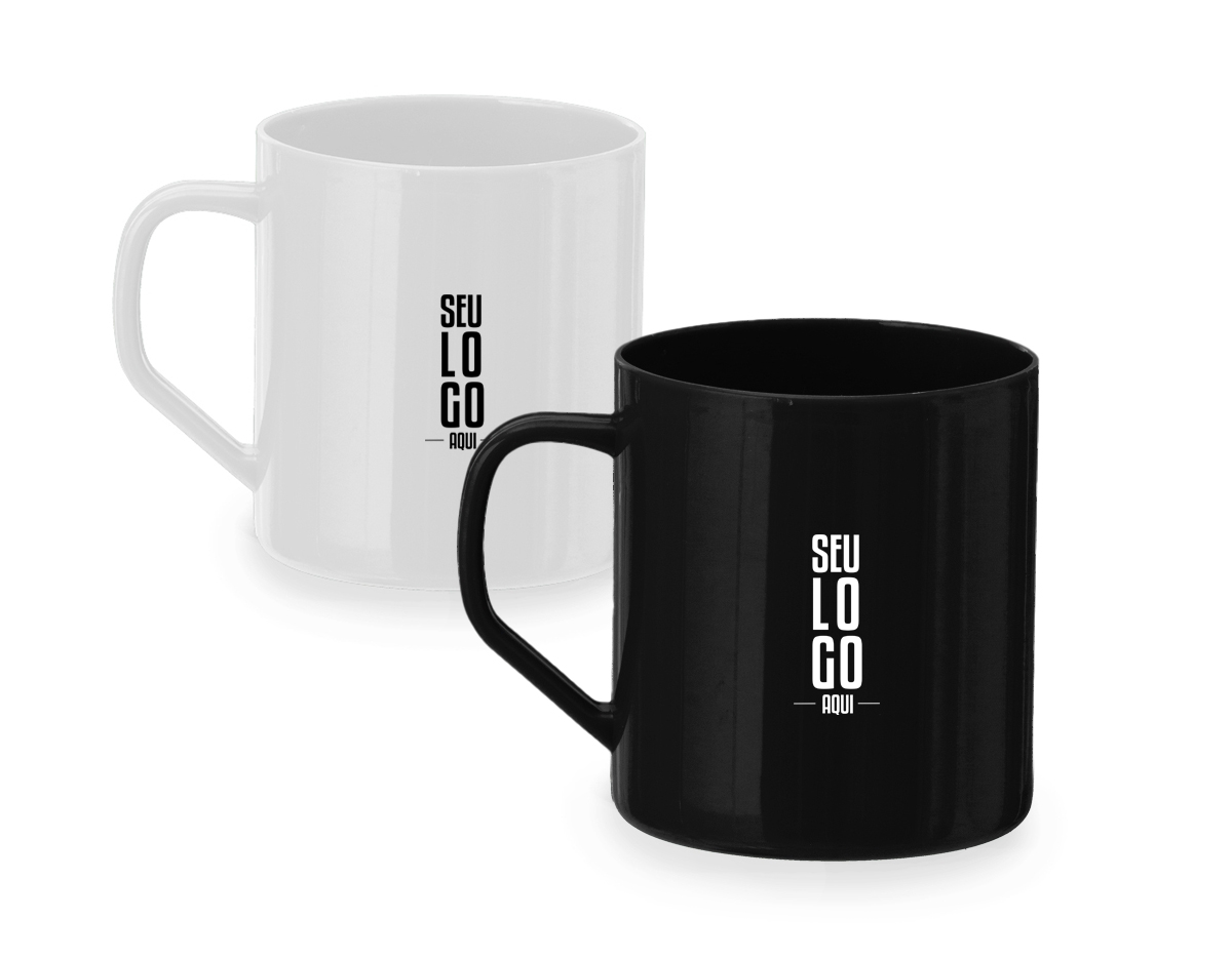 Caneca plástica com capacidade de 400ml.