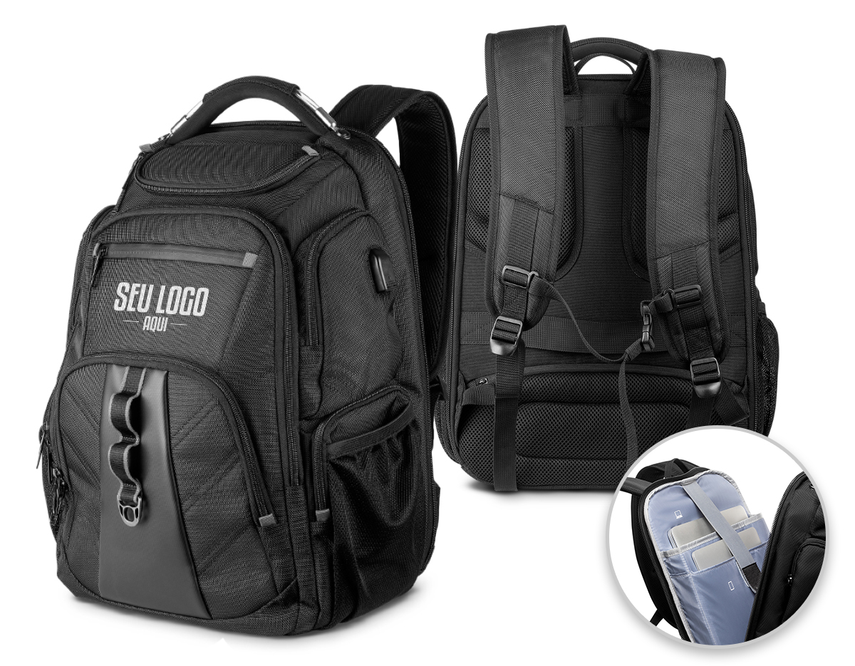 Mochila Premium para notebook em tecido poliéster.
Parte Externa:
Alça de mão com cabo de aço e pegador emborrachado.
Bolso frontal, dois bolsos laterais.
Saída para fone de ouvido e USB.
Forro de costas acolchoado.
Engate para peitoral, ideal para corridas ou caminhadas com a mochila.
Parte Interna:
Compartimento acolchoado p/ notebook.
Compartimento acolchoado p/ tablet.
Divisórias internas