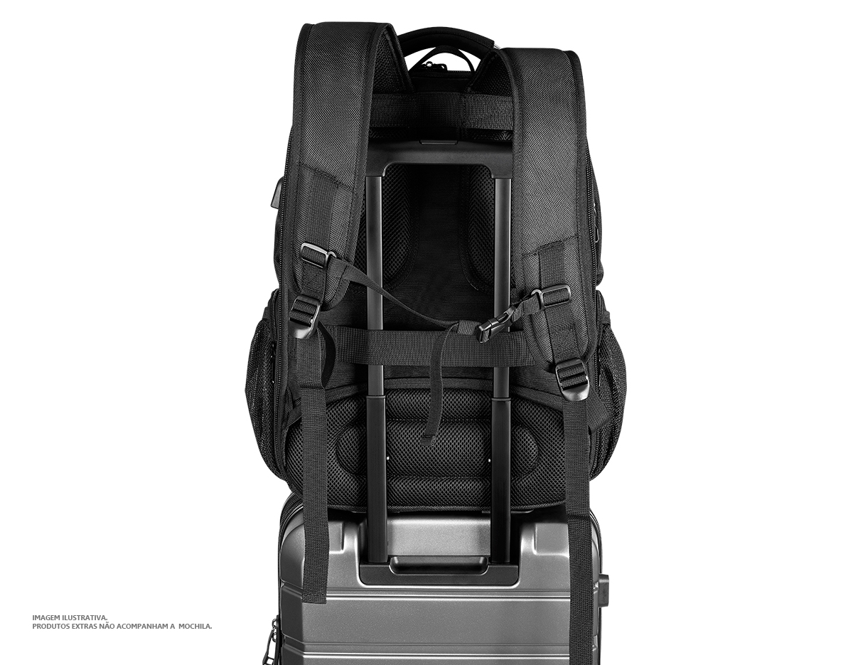 Mochila Premium para notebook em tecido poliéster.
Parte Externa:
Alça de mão com cabo de aço e pegador emborrachado.
Bolso frontal, dois bolsos laterais.
Saída para fone de ouvido e USB.
Forro de costas acolchoado.
Engate para peitoral, ideal para corridas ou caminhadas com a mochila.
Parte Interna:
Compartimento acolchoado p/ notebook.
Compartimento acolchoado p/ tablet.
Divisórias internas