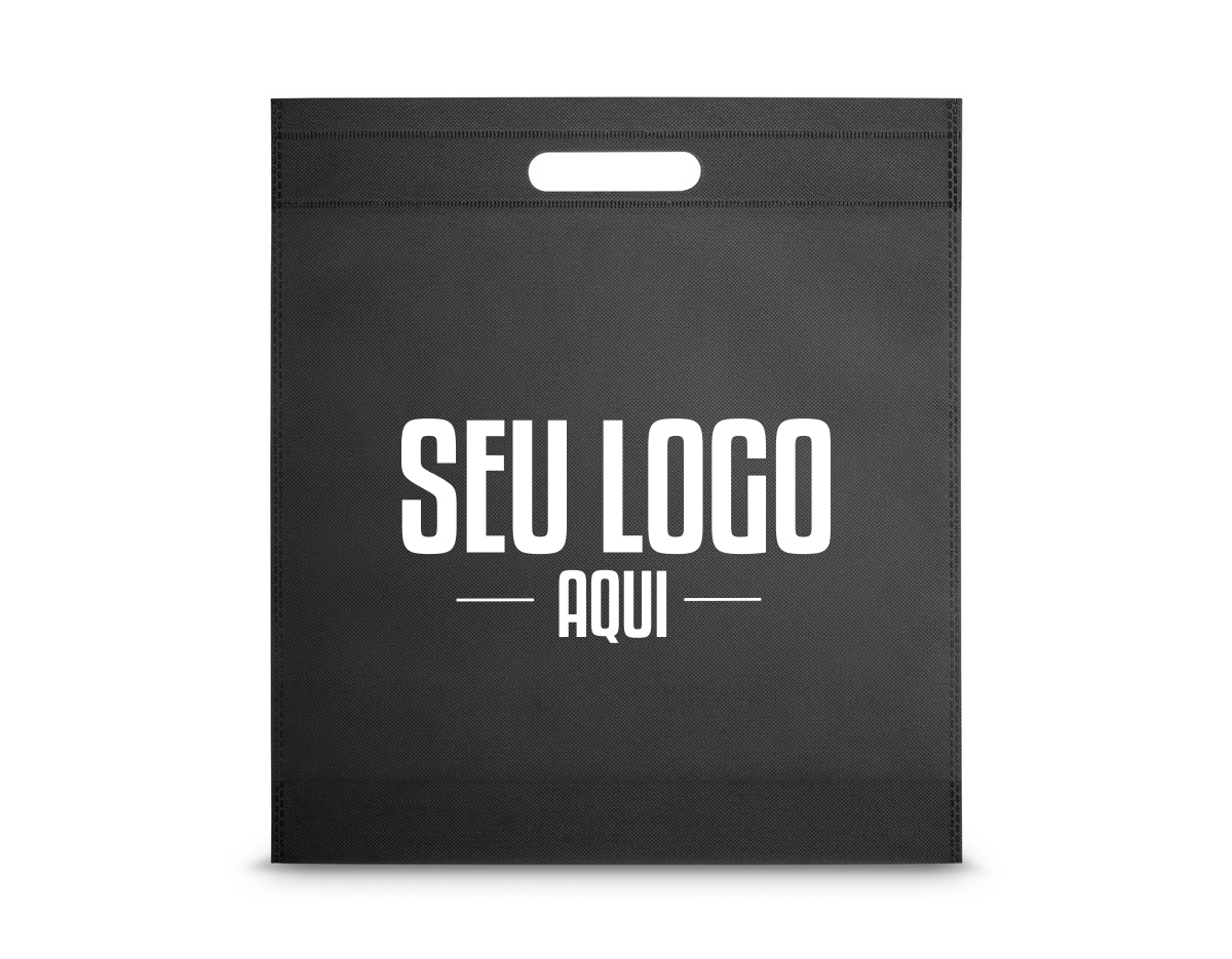 Sacola em non-woven (80 g/m²) termo-selado. 355 x 390 x 85 mm
