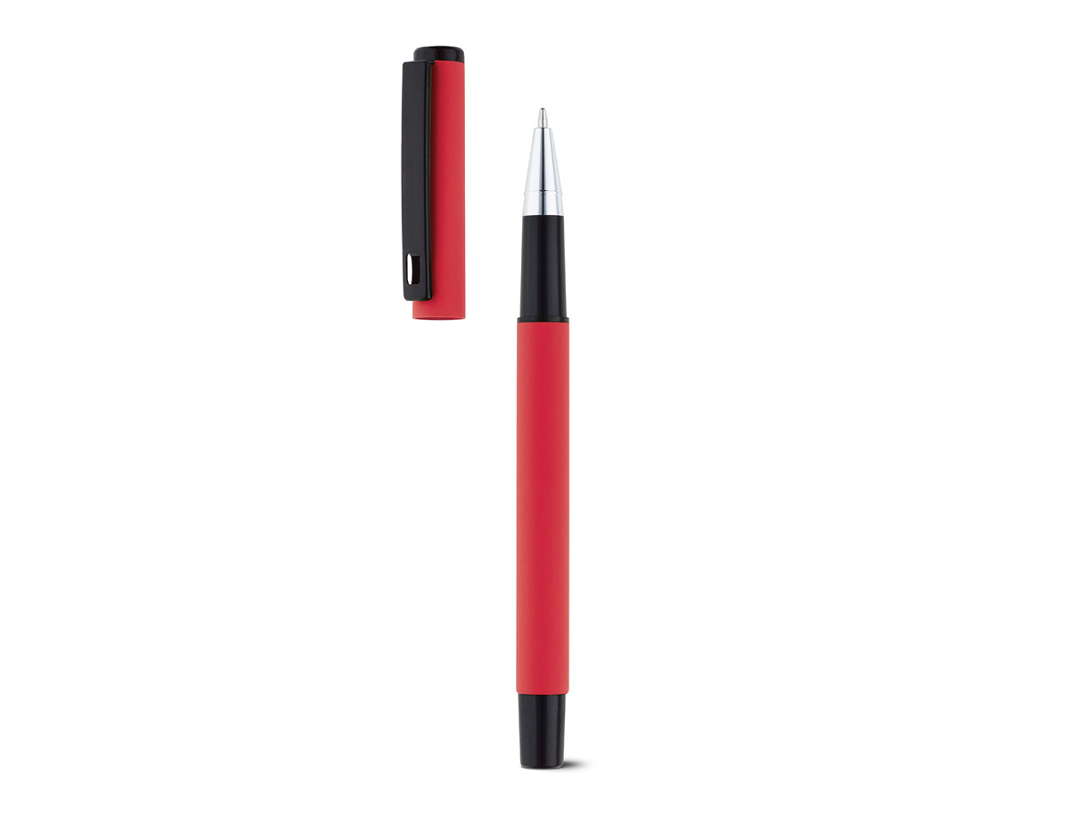 Roller em alumínio com clipe acabamento emborracha. Disponível em várias cores. Escrita em preto.