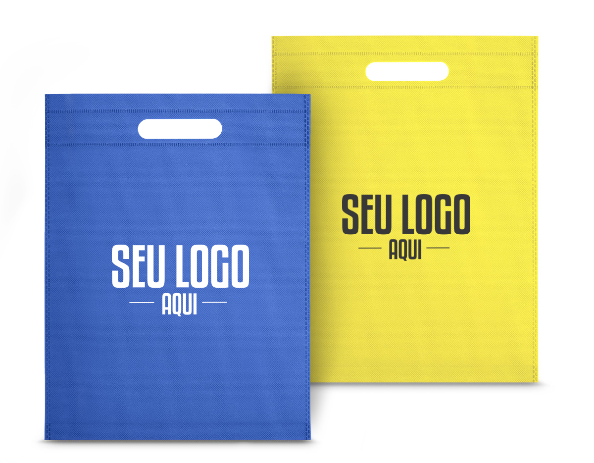 Sacola em non-woven (80 g/m²) termo-selado. 250 x 350 x 80 mm