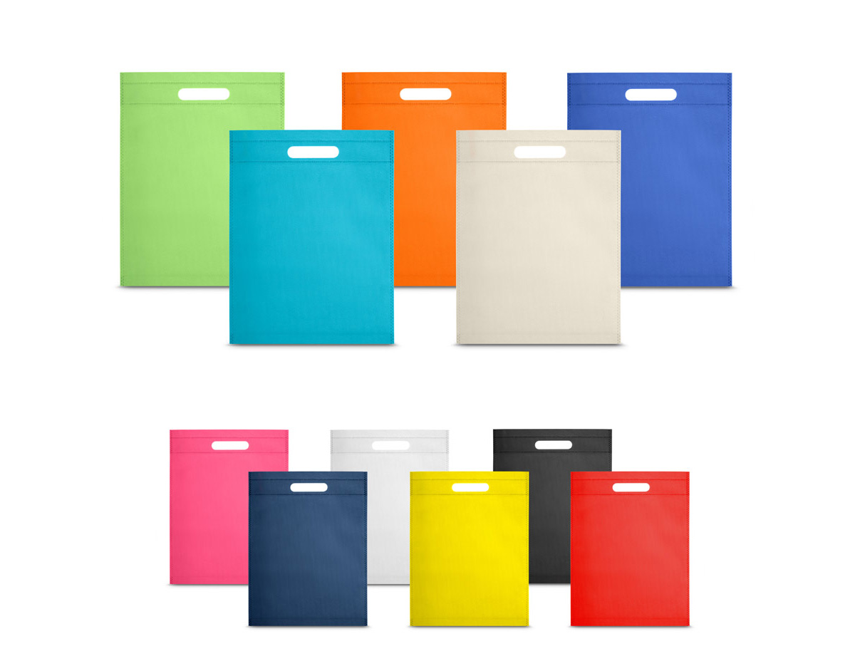 Sacola em non-woven (80 g/m²) termo-selado. 250 x 350 x 80 mm