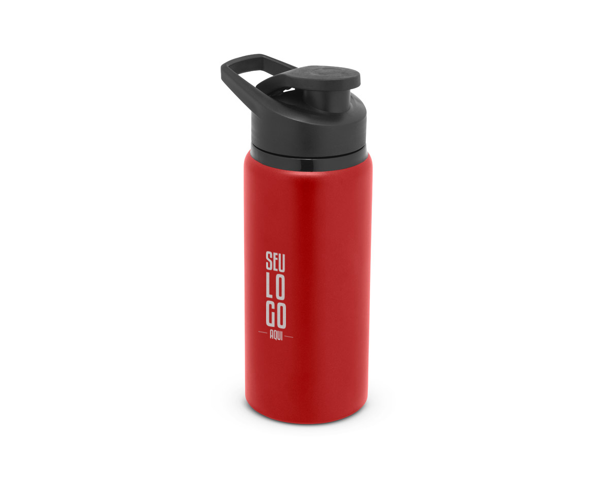 Squeeze esportivo em alumínio com parede simples e acabamento em mate. Tampa com sistema de abertura flip top. Capacidade até 660 mL