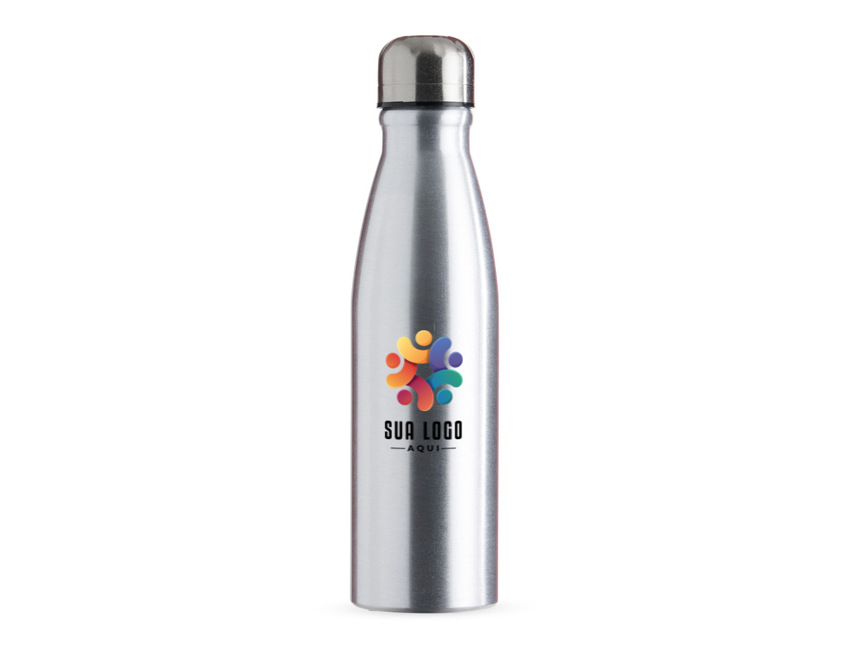 Garrafa 630ml de alumínio com tampa rosqueável e pintura metalizada