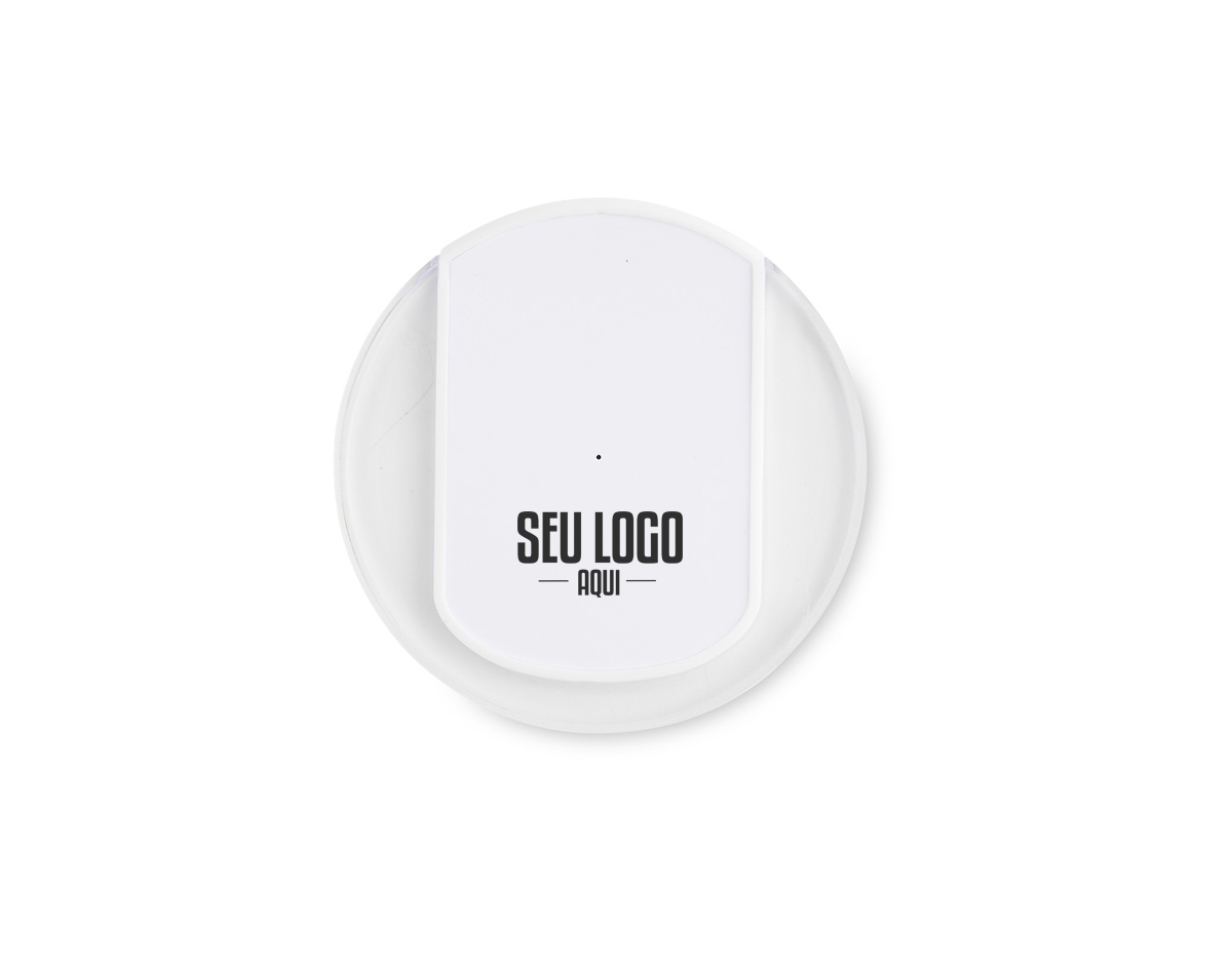 Carregador via indução formato disco com indicador de funcionamento em led, feito em plástico ABS. Acompanha cabo USB. OBS.: O CARREGADOR APENAS TRANSFERE CARGA, ELE NÃO POSSUI BATERIA PARA ARMAZENAMENTO (NÃO É UM POWER BANK).