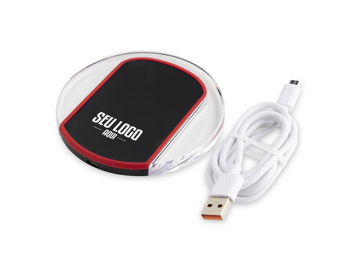 Carregador via indução formato disco com indicador de funcionamento em led, feito em plástico ABS. Acompanha cabo USB. OBS.: O CARREGADOR APENAS TRANSFERE CARGA, ELE NÃO POSSUI BATERIA PARA ARMAZENAMENTO (NÃO É UM POWER BANK).