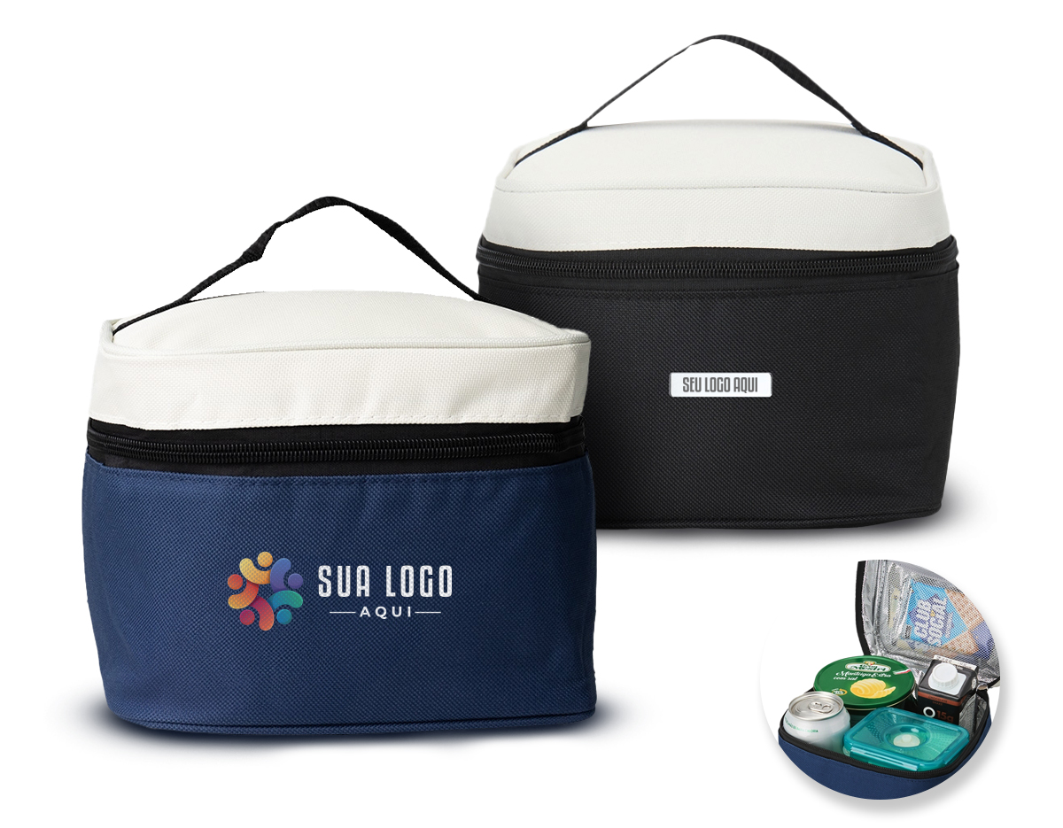 Bolsa térmica confeccionada em nylon, com capacidade de 5 litros, ideal para o transporte prático de alimentos e bebidas. Possui bolso telado que auxilia na organização de pequenos itens e facilita o acesso rápido. Acompanha plaquinha metálica destinada à personalização, agregando valor ao produto e tornando-o adequado para ações promocionais e brindes corporativos.