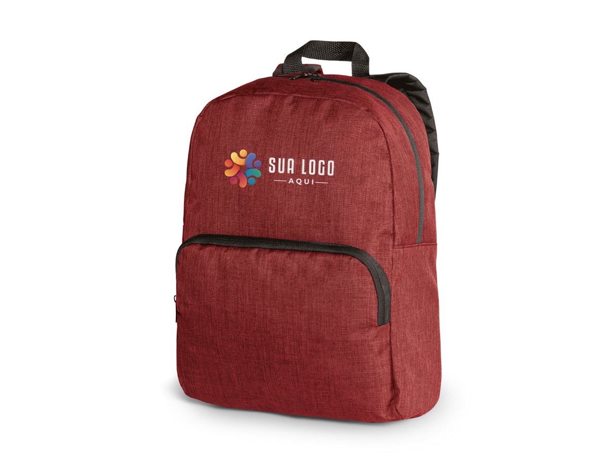 Mochila para notebook em 600D de alta densidade. Compartimento principal com divisória almofadada para notebook até 14". Bolso frontal com zíper. Parte posterior e alças almofadadas