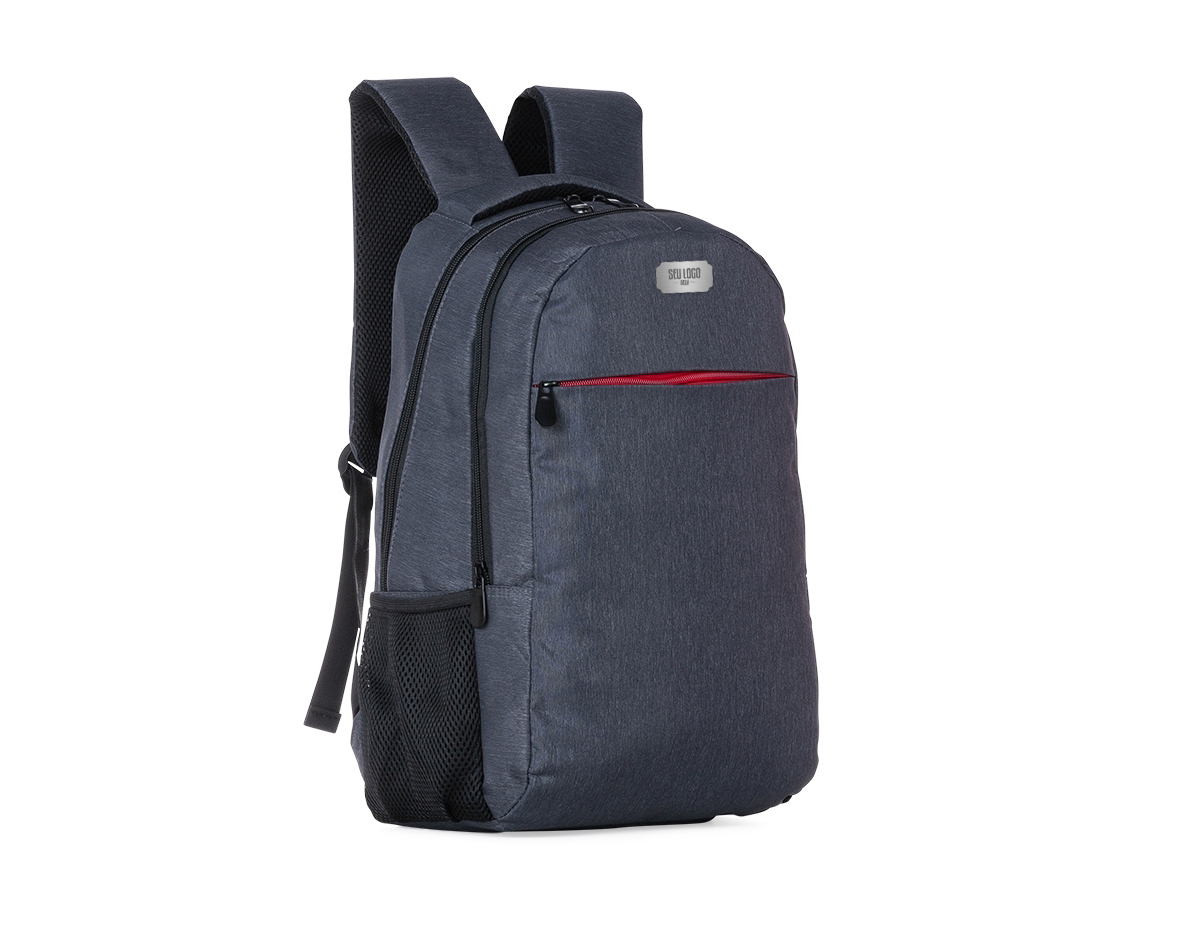 Mochila confeccionada em poliéster com compartimento para notebook até 15,6 polegadas. Contém compartimento grande, compartimento mediano com divisórias e bolso telado, compartimento frontal e bolsos laterais em malha. Alça de mão com revestimento espumado, alças para as costas ajustáveis e com revestimento espumado.