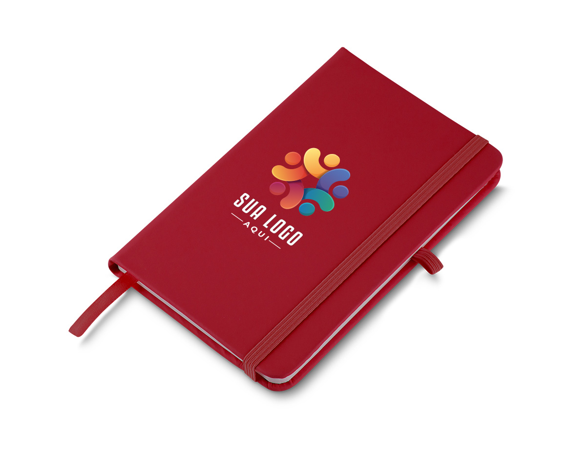 Moleskine material sintético com capa dura e marca página com 80 folhas pautadas.