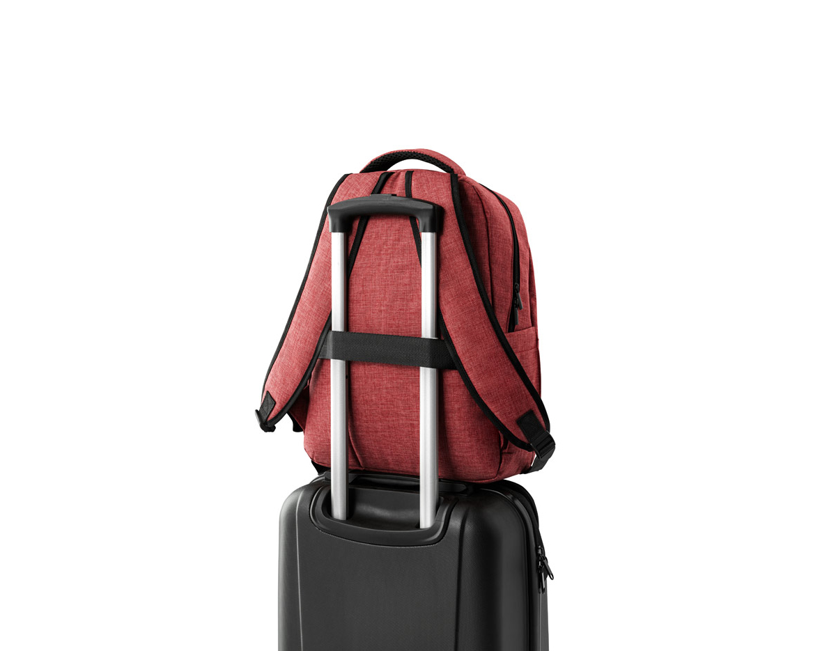 Mochila para notebook em 600D de alta densidade com compartimento principal para notebook até 15". Contém bolsos laterais em tela e um bolso frontal com zíper. Parte posterior e alças almofadadas que incorporam alça para trolley em caso de necessidade. Elemento refletor na parte frontal da mochila. Capacidade até 17 L. 320 x 420 x 150 mm