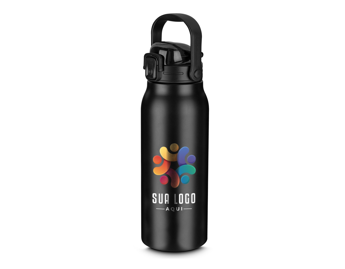Garrafa Térmica feita em Inox 304, capacidade de 1,6L. Possui tampa rosqueável com trava de segurança e botão de acionamento para abrir a tampa protetora do bocal. Acompanha canudo e dois bicos, sendo um de silicone e outro de plástico.