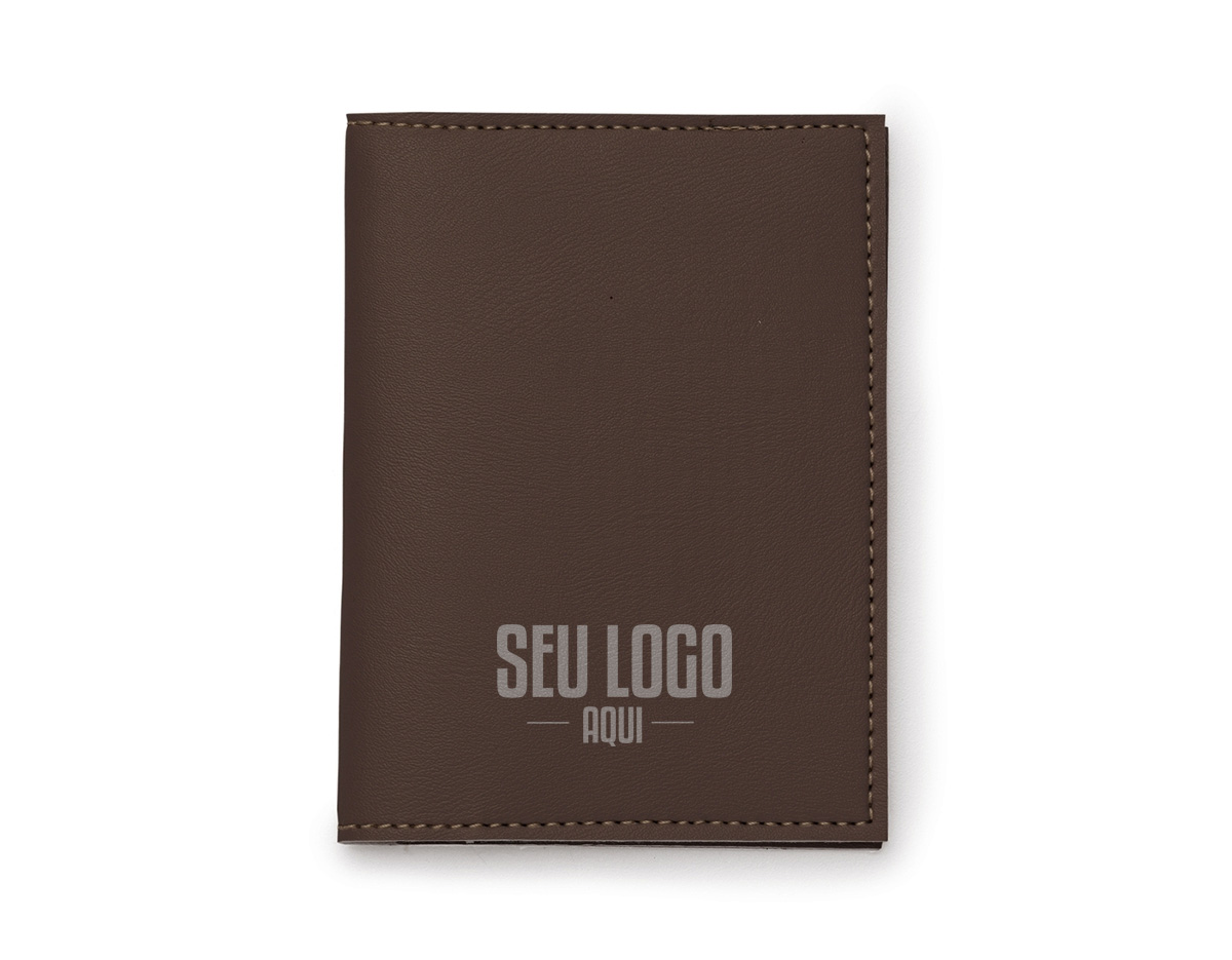 Porta documento em couro sintético.