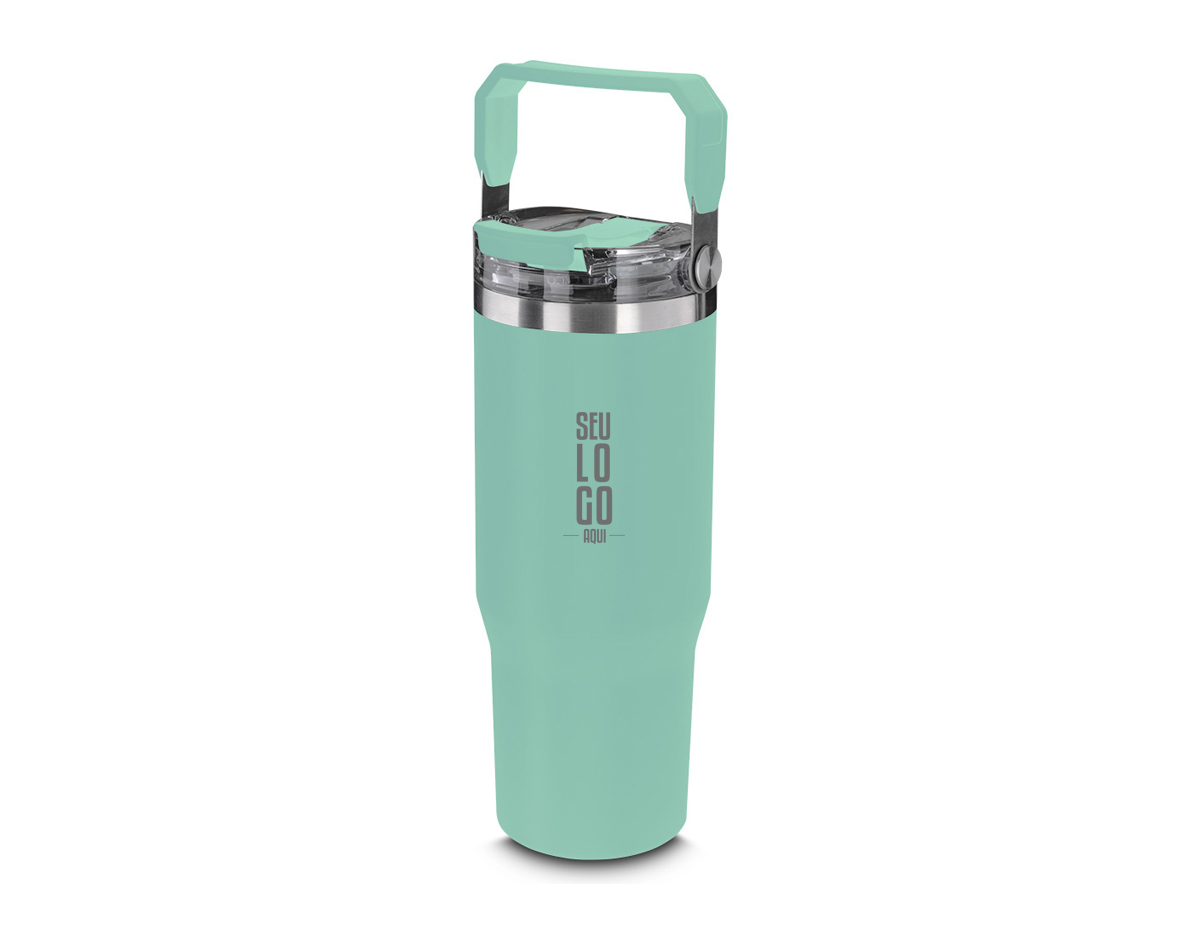 Garrafa térmica em aço inox com parede dupla com capacidade de até 950ml,tampa rosqueável com alça em plástico, permite-se hidratar por canudo ou bico,com e anel de silicone para vedação.