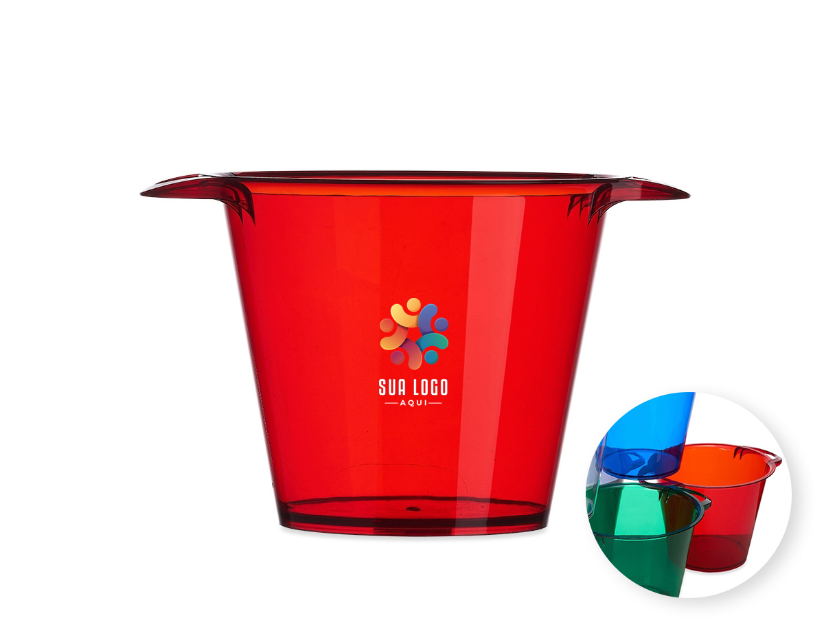 Balde de gelo com capacidade para 4 litros, ideal para manter bebidas refrigeradas. Possui alças laterais para facilitar o transporte. Na versão branca, apresenta acabamento leitoso, conferindo um visual sofisticado e discreto ao produto.