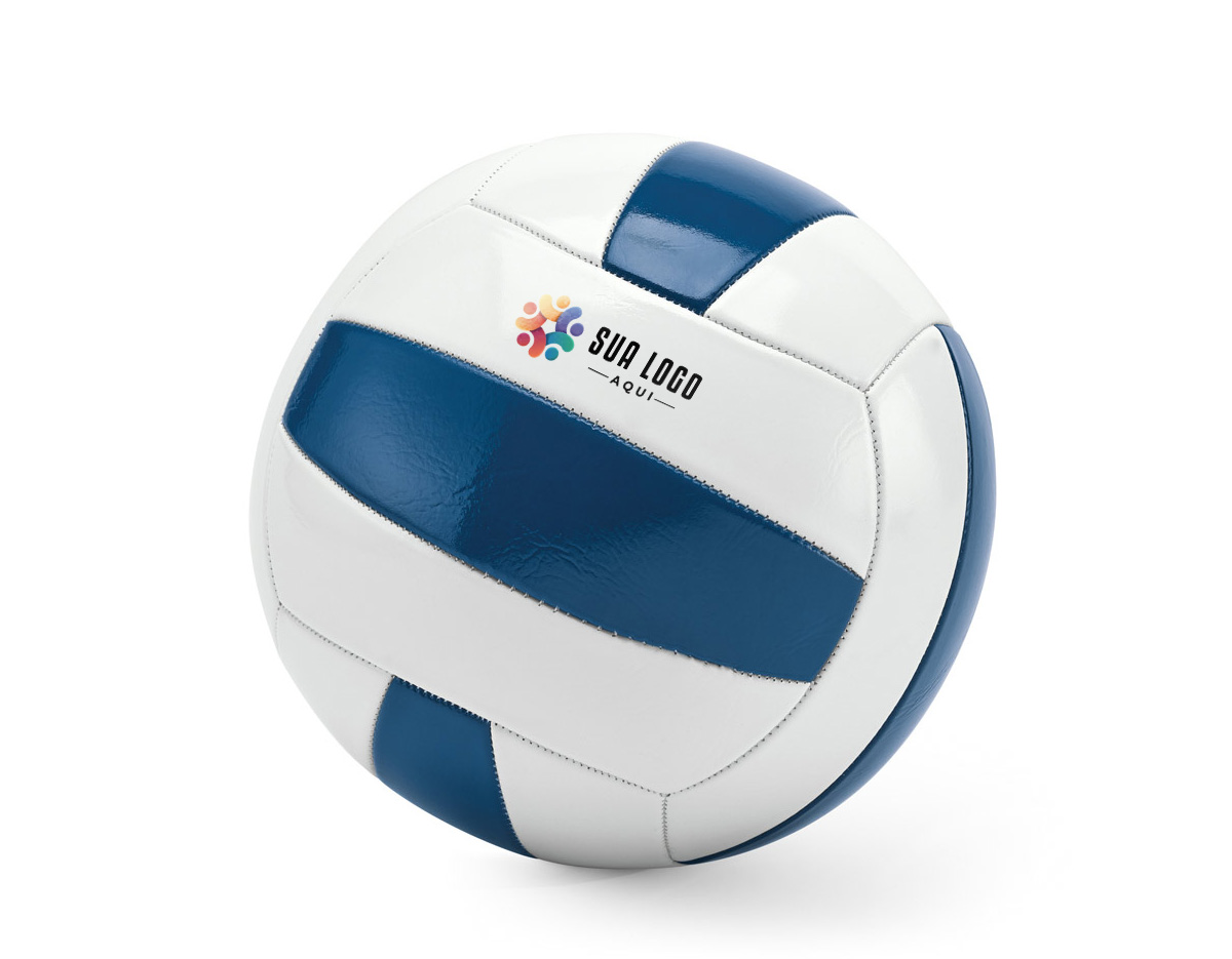 Bola de voleibol em PVC, com faixas azuis e brancas. Produto certificado conforme a portaria Inmetro nº 302 de 12/Jul/2021, garantindo segurança e qualidade. Tamanho 5, ideal para partidas e treinos.