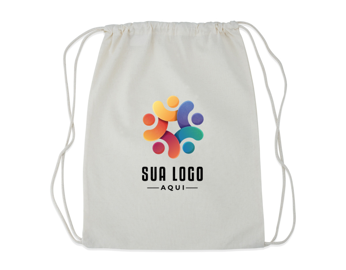 Mochila saco tamanho G, confeccionada em algodão resistente e sustentável. Leve e prática, é ideal para o dia a dia, academia, passeios e eventos. Possui cordões reforçados que garantem fechamento seguro e conforto ao transportar. Seu design versátil permite personalização, tornando-a uma excelente opção de brinde promocional ou acessório funcional. Reutilizável e ecológica, combina estilo e praticidade.