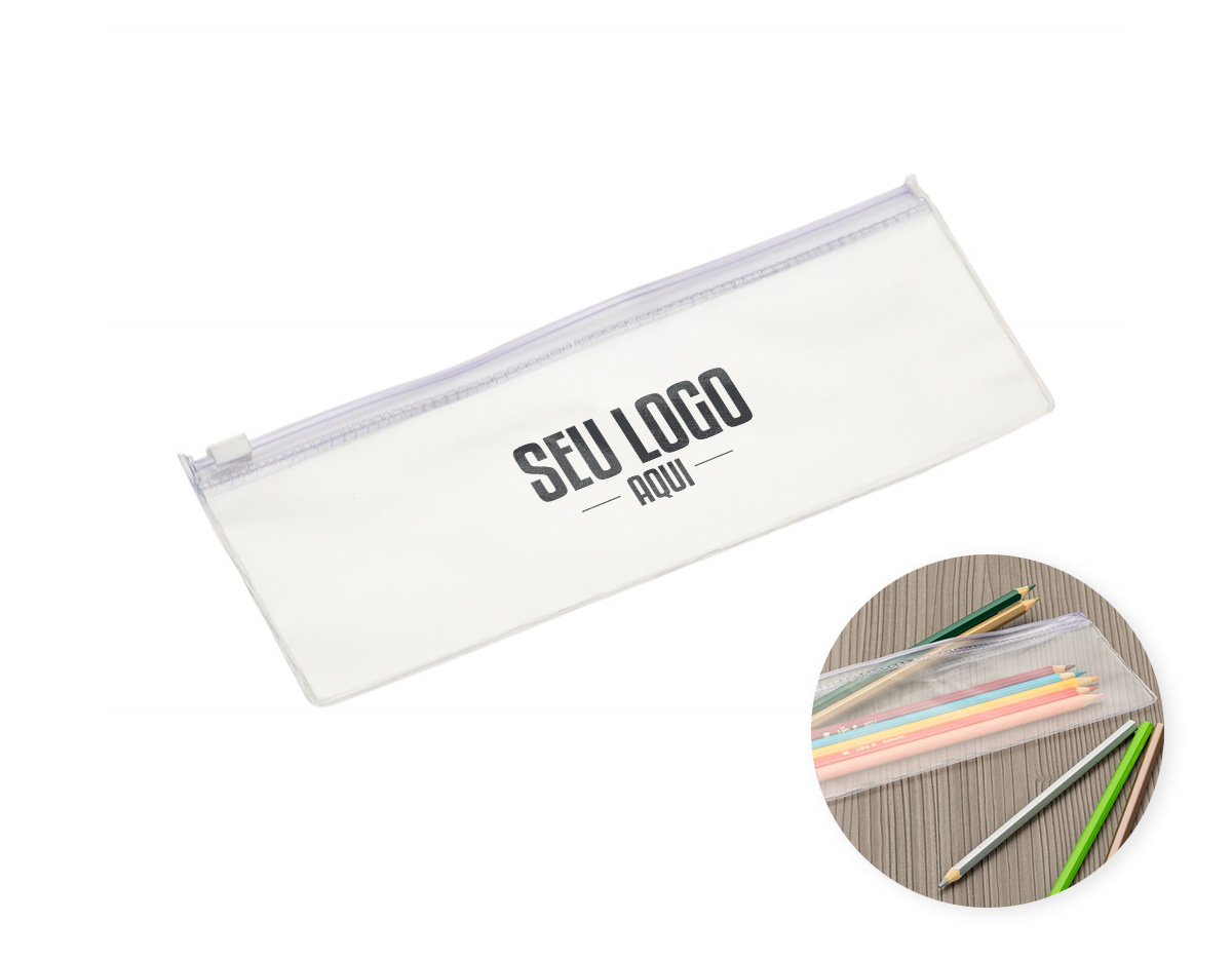 Estojo plástico modelo Zip Zap com sistema de abertura e fechamento prático: basta deslizar o suporte branco para os lados. Compacto, resistente e funcional, ideal para organizar lápis, canetas e outros itens escolares ou de escritório.
