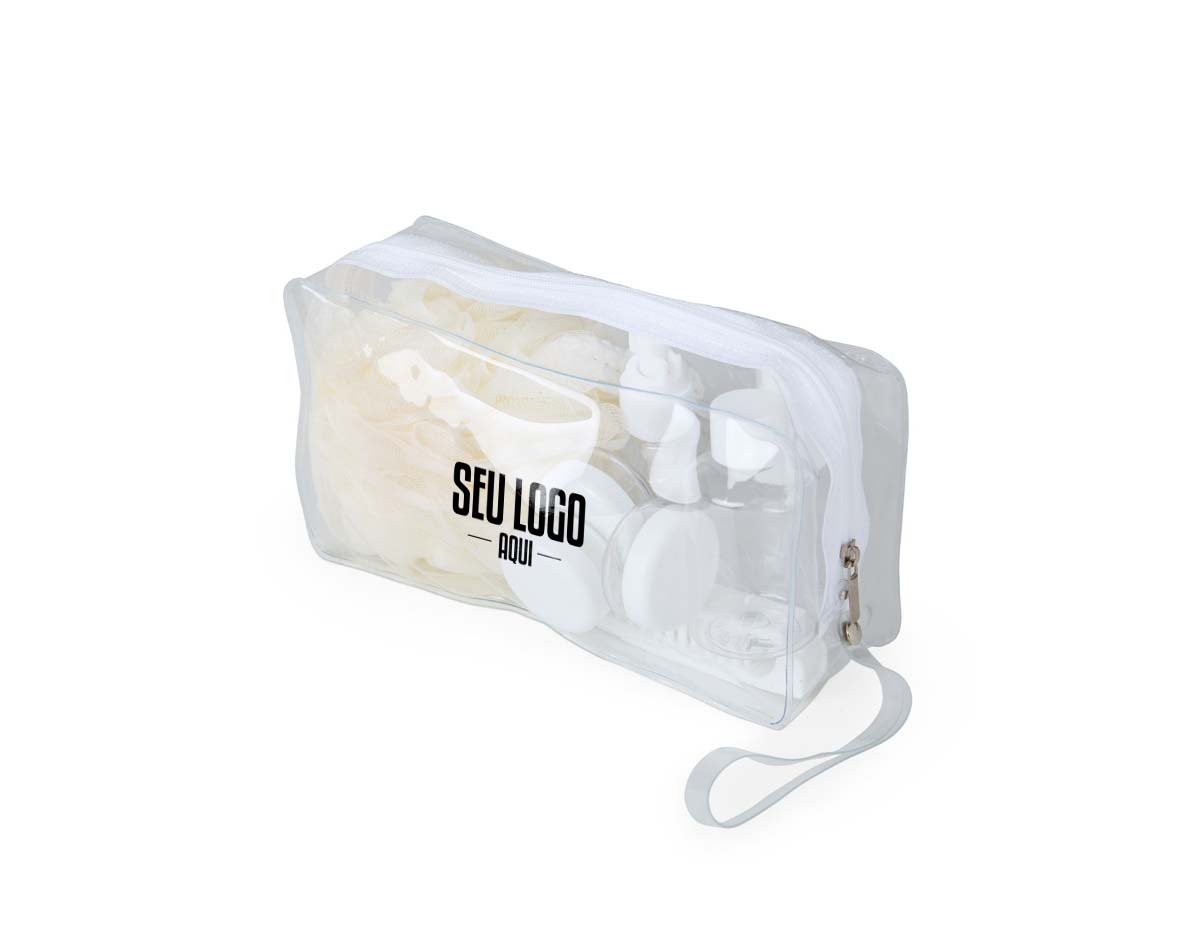 Este kit viagem oferece organização e praticidade em 10 peças essenciais para armazenar e aplicar produtos de higiene e beleza. Com frascos produzidos em PET, o kit contém 1 frasco spray de 60ml, 1 frasco com tampa rosqueável de 60ml, 1 frasco pump de 60ml com trava, 3 potinhos de 8ml, espátula, funil, escova de cabelo e pente 2 em 1 e uma esponja de nylon com alça, ideal para uso com sabonete líquido, deixando a pele mais suave e macia. Todas as peças vêm acomodadas em um estojo de PVC com alça, garantindo fácil transporte e um cuidado ideal para viagens ou eventos longe de casa.