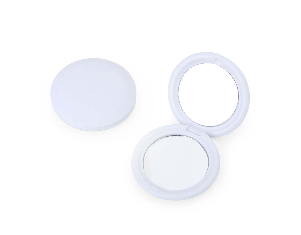 Compacto e funcional, este espelho duplo de bolso é produzido em material plástico. Seu design diferenciado conta com centro plano e bordas em declive, proporcionando um acabamento moderno e elegante.