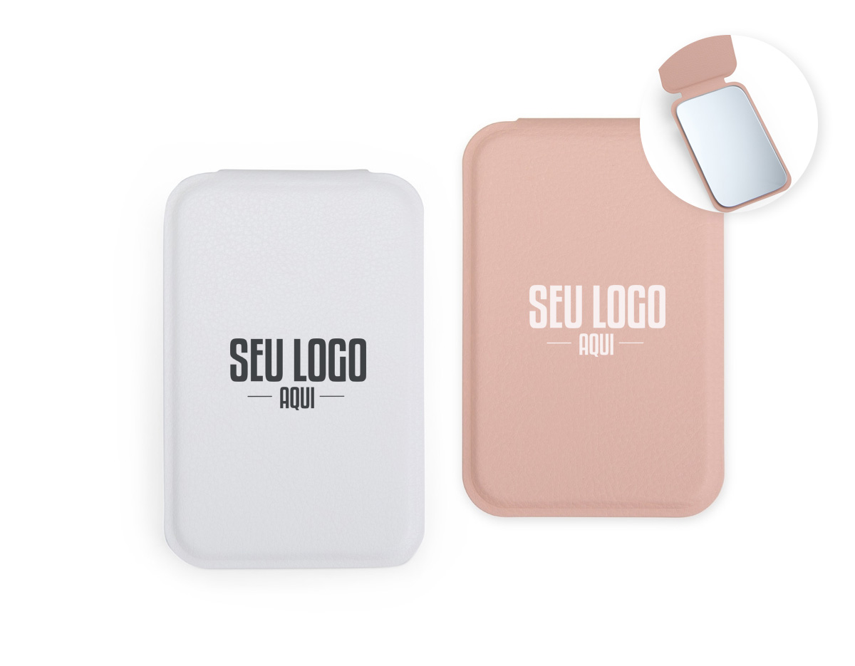 Leve este mini espelho para todo lugar. Com capa em couro sintético flexível com leves ranhuras para ajustar em até três posições diferentes, tornando-o um item prático e compacto, totalmente sob medida para carregar na mala, bolsa ou mochila e ajudar na aplicação de maquiagem.