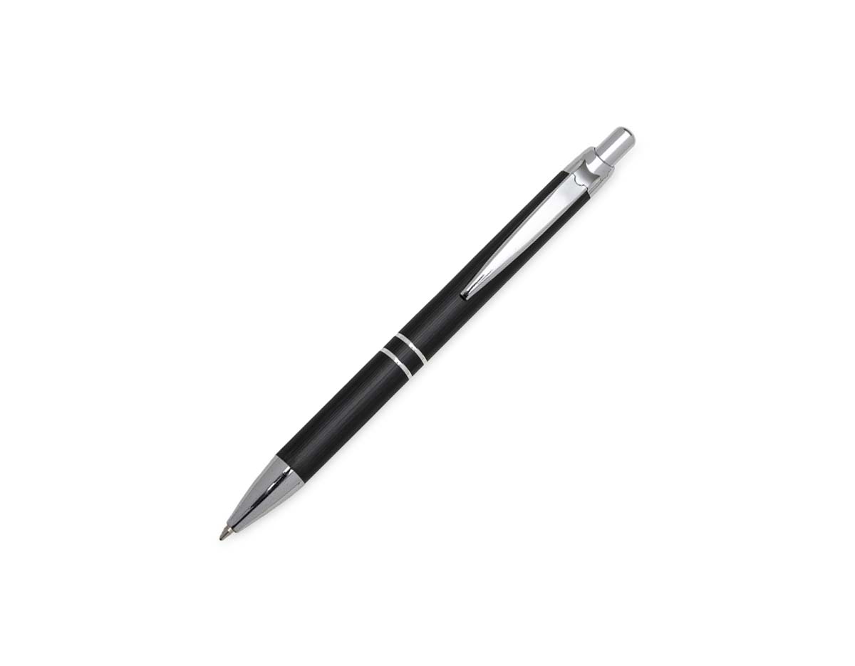 Caneta metálica com acabamento sofisticado, escrita esferográfica azul e acionamento prático por clique. Ideal para uso corporativo, brindes personalizados ou o dia a dia com estilo e funcionalidade.