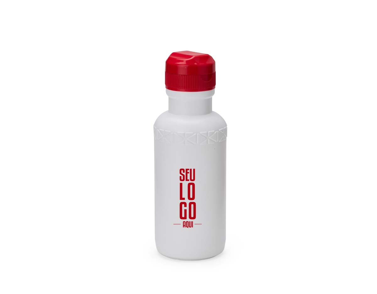 Squeeze em plástico PEAD, com capacidade de 500 ml. Possui tampa rosqueável que protege o bocal e evita vazamentos, sendo uma opção prática e eficiente para hidratação no dia a dia.