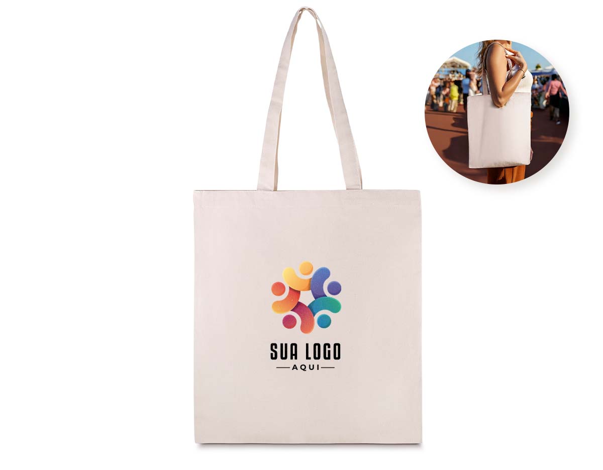 Sacola em algodão cru 140g/m², resistente, leve e sustentável. Ideal para o dia a dia, compras, eventos, feiras e ações promocionais. Possui excelente área para personalização, sendo uma opção ecológica que valoriza sua marca e contribui para a preservação do meio ambiente. Prática e versátil para diversas ocasiões.