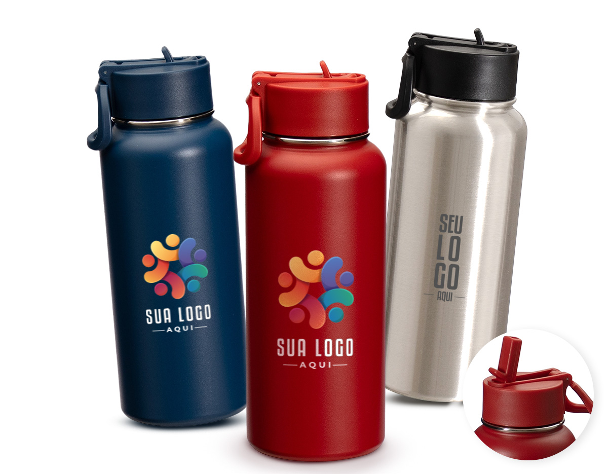Uma garrafa térmica em aço inox que é uma excelente opção para manter líquidos quentes ou frios por mais tempo. Com capacidade de até 900ml, a garrafa possui parede dupla e isolamento a vácuo, o que ajuda a manter a temperatura conservada por um período maior e não permite que o calor ou frio entre em contato com as mãos ao segurá-la. Sua pintura eletrostática confere uma cor duradoura e um acabamento resistente e de alta qualidade. Além disso, sua tampa plástica rosqueável possui bico flip e canudo interno removível de plástico.