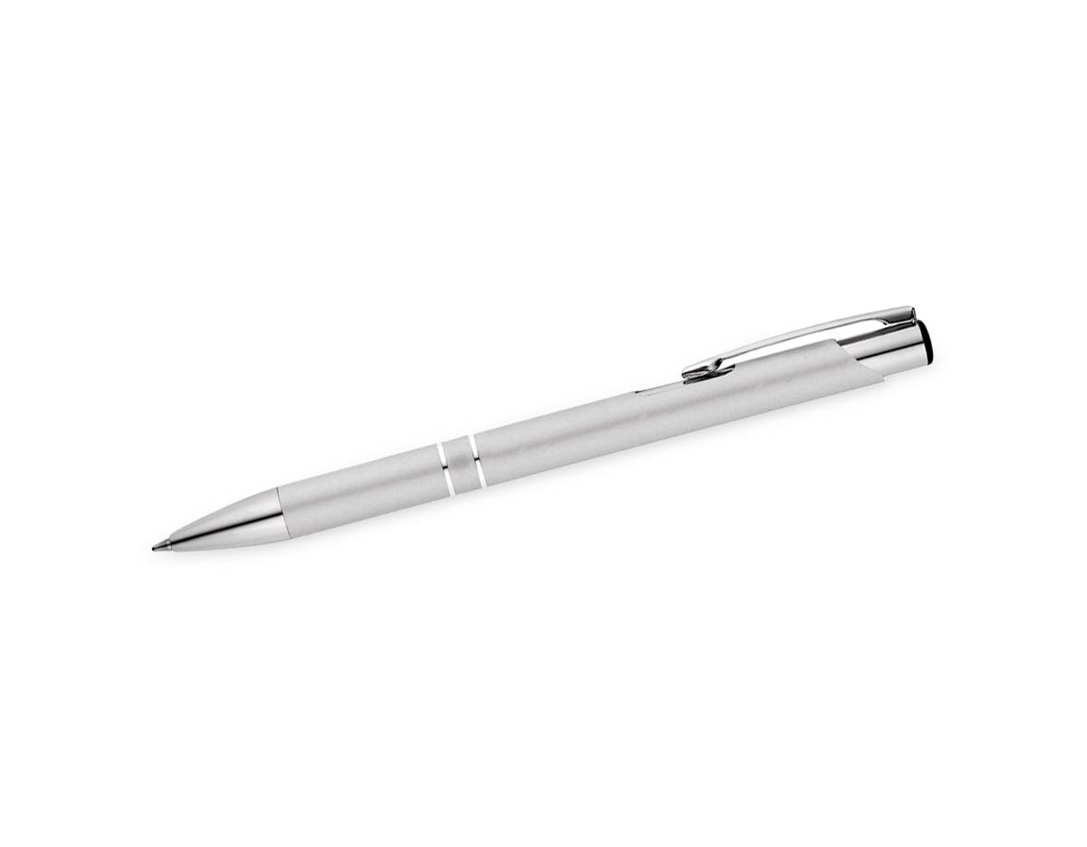 Caneta esferográfica em alumínio com acabamento metalizado, que oferece elegância e durabilidade. Possui clipe metálico, ideal para prender em bolsos, cadernos ou agendas. Leve, resistente e com escrita suave, é perfeita para uso diário, brindes corporativos e ações promocionais, valorizando sua marca com sofisticação.