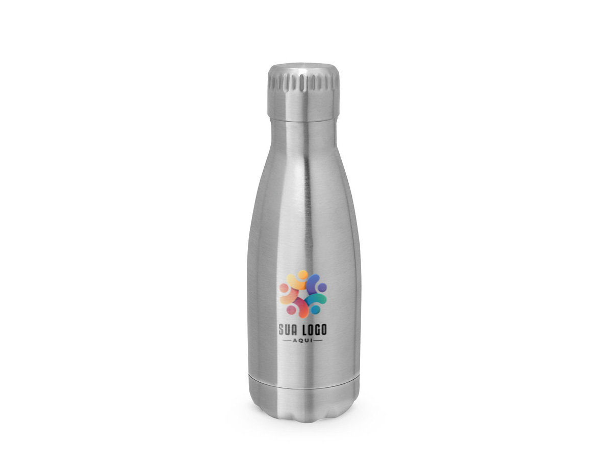 Garrafa térmica para sublimação, fabricada em aço inox com parede dupla e isolamento a vácuo. A tampa possui sistema de vedação que contribui para manter a temperatura por mais tempo. Capacidade de até 380ml.