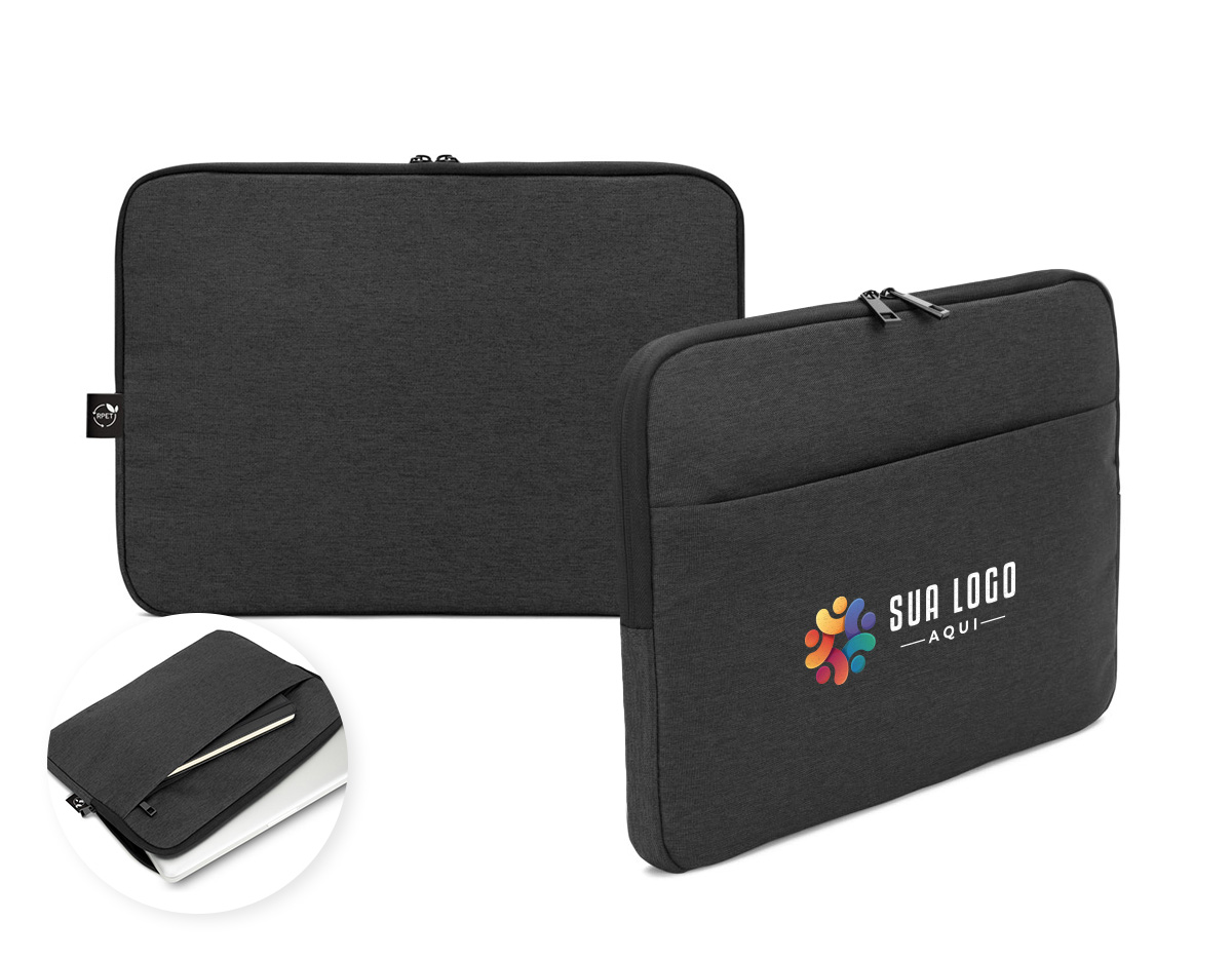 Bolsa para notebook em poliéster reciclado 600D com forro em poliéster reciclado 210D. Conta com compartimento principal acolchoado para notebook de até 14" e bolso frontal para pequenos itens. Estrutura totalmente almofadada, proporcionando proteção extra e maior durabilidade no uso diário.
