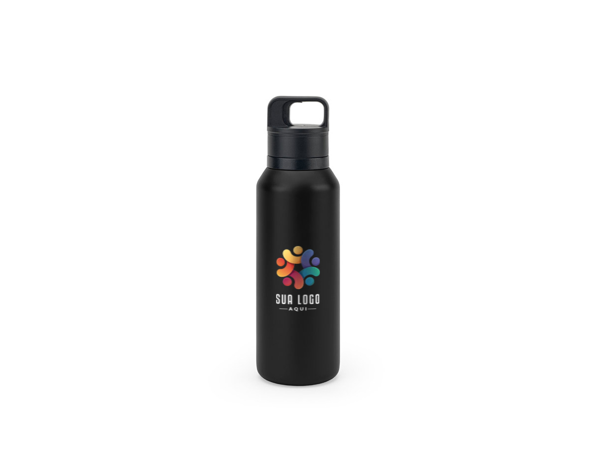 Garrafa em aço inox 91% reciclado com parede dupla isolada a vácuo e parede interna revestida a cobre, características que permitem conservar a temperatura das suas bebidas por um longo período. A tampa em PP é à prova de vazamentos e incorpora um botão que facilita a sua abertura. O acabamento da garrafa em mate confere-lhe um visual mais contemporâneo.
