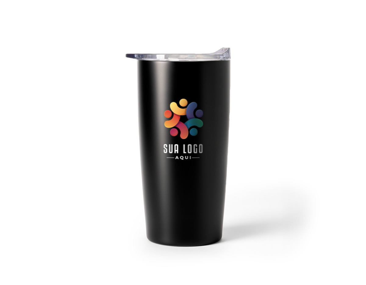 Copo térmico feito em aço inox com capacidade de até 590ml. Apresenta construção em parede dupla e tampa de plástico com vedação a vácuo e bocal com trava de segurança, ajudando a manter a temperatura de líquidos conservada por mais tempo. Além disso, conta ainda com base emborrachada antiderrapante.