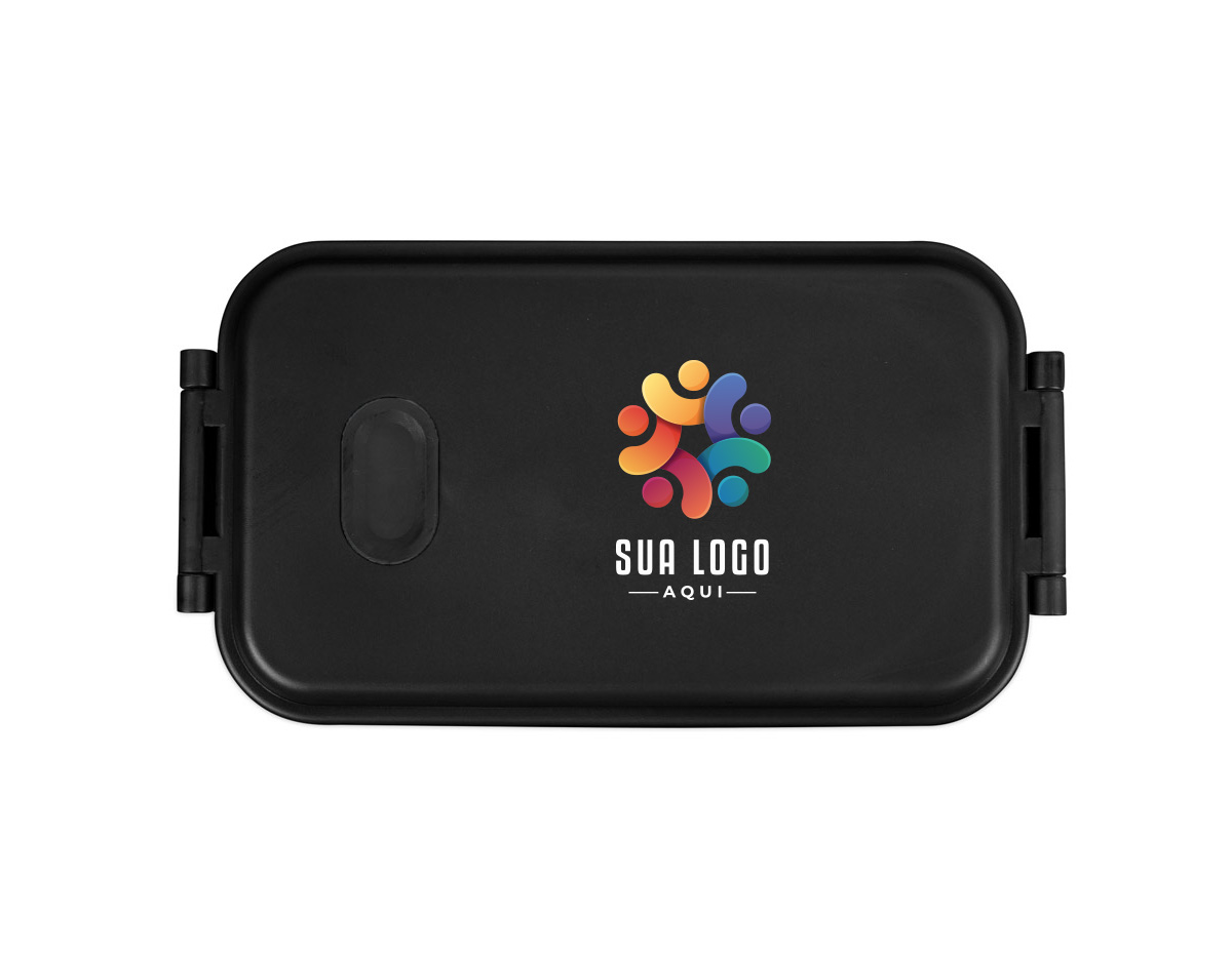 Marmita em PP com 900 mL de capacidade e compartimento interno para melhor organização. Tampa com válvula de duas posições, ideal para uso no micro-ondas (sem a tampa). Pode ser lavada na lava-louças. Um brinde corporativo prático para o dia a dia com sua marca presente.