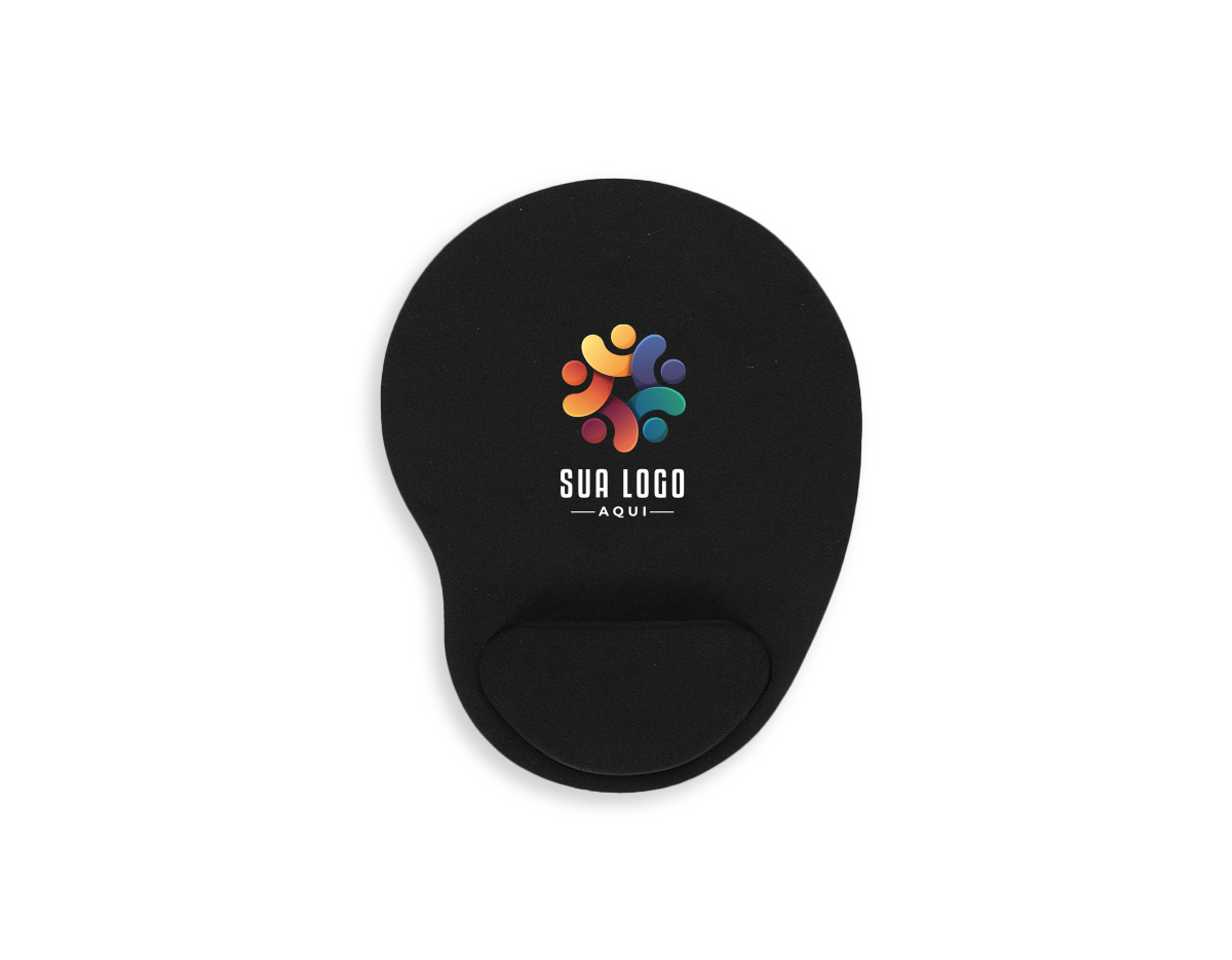 Mouse pad feito em poliéster e base em EVA. Possui design ergonômico que oferece maior conforto durante o uso graças ao seu apoio de punho com enchimento de espuma macia.