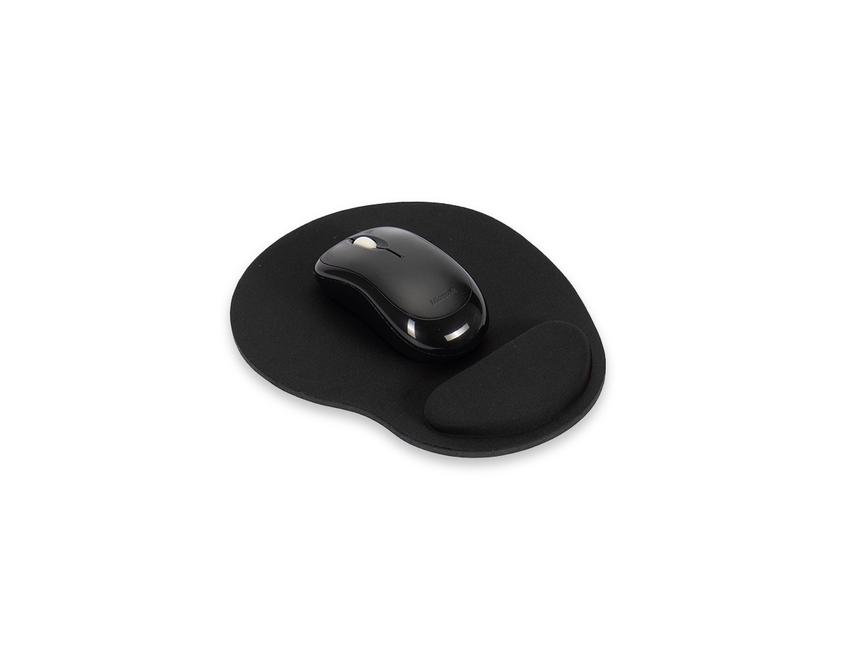Mouse pad feito em poliéster e base em EVA. Possui design ergonômico que oferece maior conforto durante o uso graças ao seu apoio de punho com enchimento de espuma macia.
