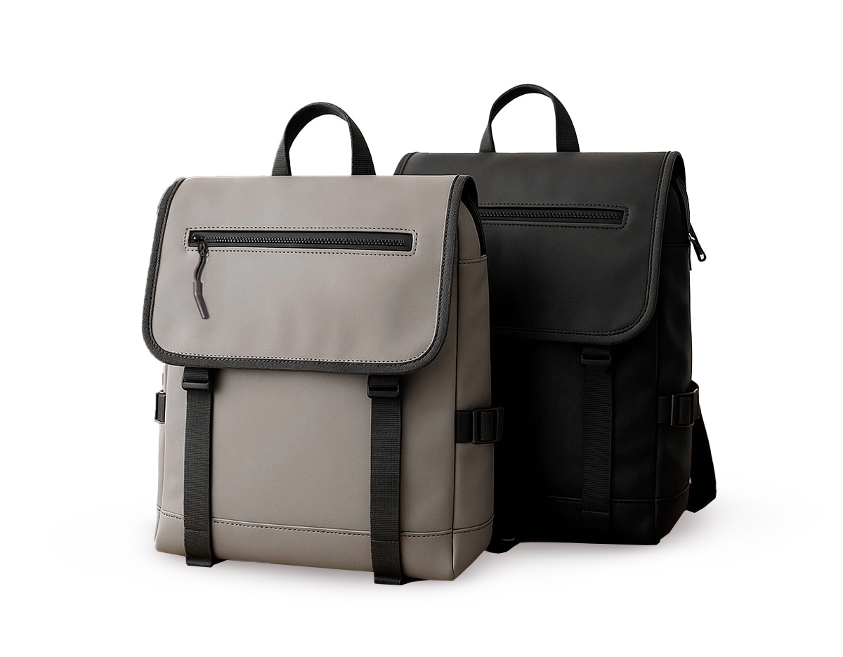 Mochila confeccionada em couro sintético com capacidade máxima de 18 litros. Possui abertura com zíper, tiras frontais em velcro e engate rápido. Apresenta divisória interna para notebook de até 15,3 polegadas, além de dois bolsos laterais e dois frontais, sendo um com fechamento em zíper próximo à abertura. Conta ainda com alças ajustáveis, costas acolchoadas em espuma respirável e engate traseiro para malas.